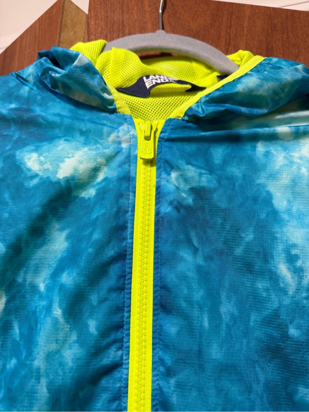 Kids Blue Tie-Dye Hooded WindBreaker with Neon Trim - Picture 2 of 8